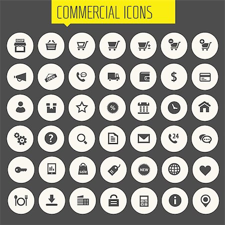 simsearch:400-08696973,k - Trendy flat design big commercial icons set on round buttons Photographie de stock - Aubaine LD & Abonnement, Code: 400-08785700