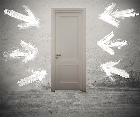 simsearch:400-08285445,k - Closed door marked by white arrows on the wall Stockbilder - Microstock & Abonnement, Bildnummer: 400-08785734