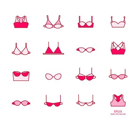 simsearch:400-04821712,k - Vector ladies pink bra icons set. Clean line art Stock Photo - Budget Royalty-Free & Subscription, Code: 400-08785767