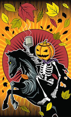 Illustration of Halloween pumpkin skeleton ride on skeleton horse Stock Photo - Budget Royalty-Free & Subscription, Code: 400-08785872