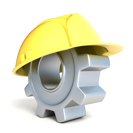 Machine gear with safe helmet. 3D render illustration isolated on white background Stock Photo - Budget Royalty-Free & Subscription, Code: 400-08786048