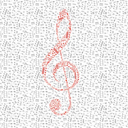 simsearch:400-04858997,k - Red treble clef sign made up from music notes among gray notes isolated on white Stock Photo - Budget Royalty-Free & Subscription, Code: 400-08786065
