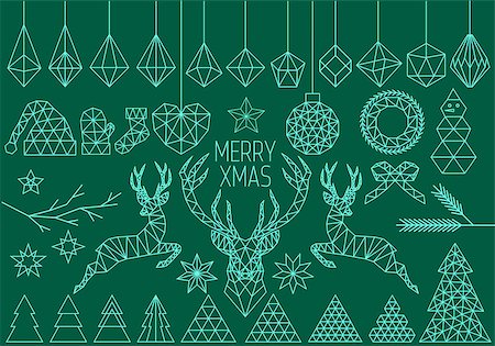 simsearch:400-07115285,k - Abstract geometric Christmas set, polygon reindeer, low poly vector design elements Stock Photo - Budget Royalty-Free & Subscription, Code: 400-08786160