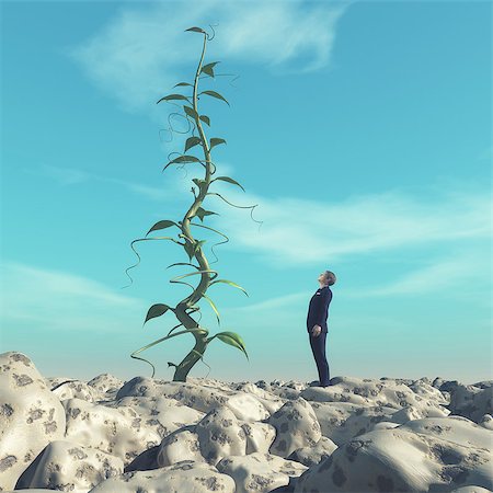 Man admiring a huge beanstalk. This is a 3d render illustration Stock Photo - Budget Royalty-Free & Subscription, Code: 400-08786190