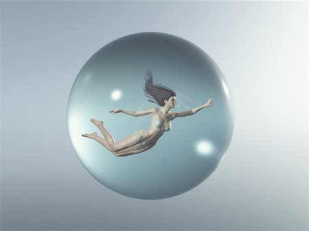 Woman floats in a bubble. This is a 3d render illustration Stock Photo - Budget Royalty-Free & Subscription, Code: 400-08786200