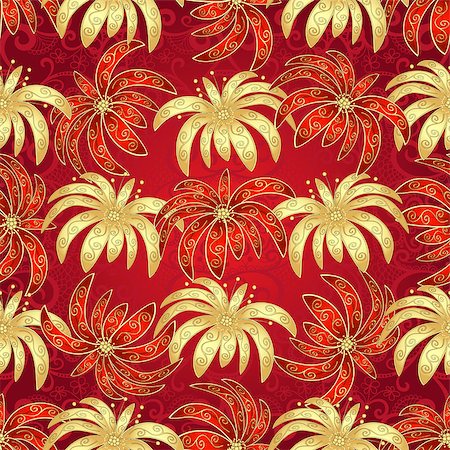 easter lily background - Vintage seamless pattern with gradient golden and red flowers. Vector Stock Photo - Budget Royalty-Free & Subscription, Code: 400-08786218