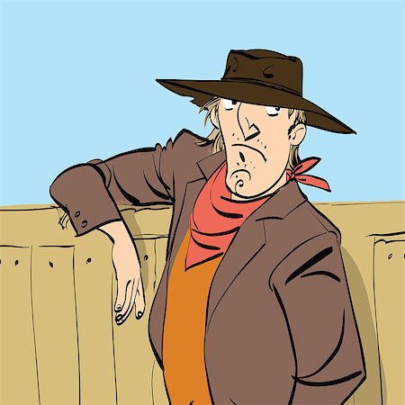 ranch cartoon - Funny cowboy on a ranch, hand drawn line art illustration Stock Photo - Budget Royalty-Free & Subscription, Code: 400-08786283