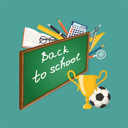 flat soccer ball - Modern isometric concept for education time with text Back to school on the blackboard, winner cup, football ball and colorful icons  on the turquoise background - eps 10 Stock Photo - Budget Royalty-Free & Subscription, Code: 400-08786397