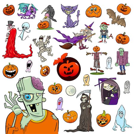 evil witch cartoon - Cartoon Illustration of Halloween Holiday Themes and Design Elements Set Stock Photo - Budget Royalty-Free & Subscription, Code: 400-08786544