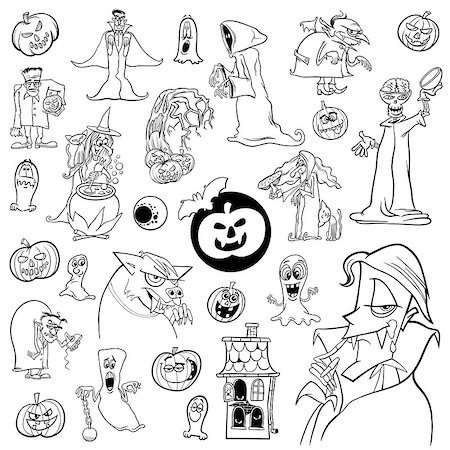 simsearch:400-04203876,k - Black and White Cartoon Illustration of Halloween Holiday Design Elements Set Stock Photo - Budget Royalty-Free & Subscription, Code: 400-08786547