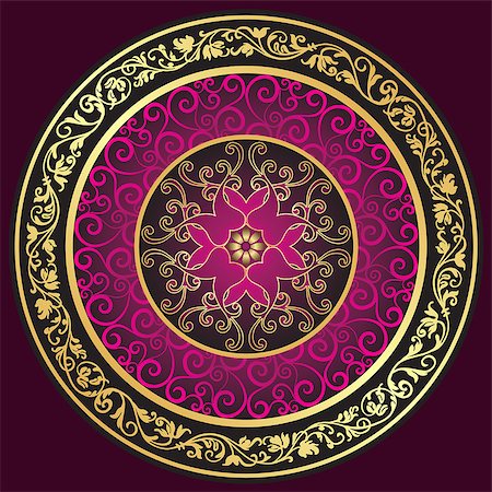 simsearch:400-06080425,k - Round gold-purple-vintage pattern over dark, vector Stock Photo - Budget Royalty-Free & Subscription, Code: 400-08786597