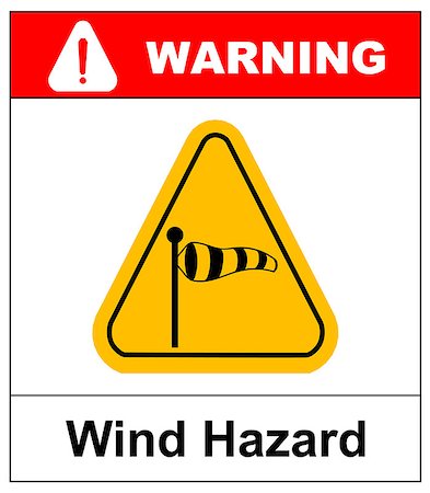 Vector illustration of triangle traffic sign for strong wind. Warning sticker for outdoors with wind socks in yellow triangle isolated on white. Fotografie stock - Microstock e Abbonamento, Codice: 400-08786777