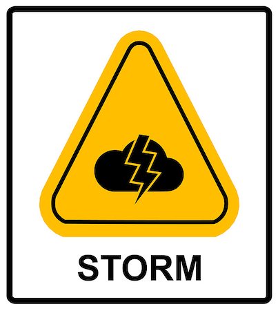 Storm Hazard sign. Vector warning sticker label for outdoors, yellow triangle isolated on white with text. Stock Photo - Budget Royalty-Free & Subscription, Code: 400-08786779