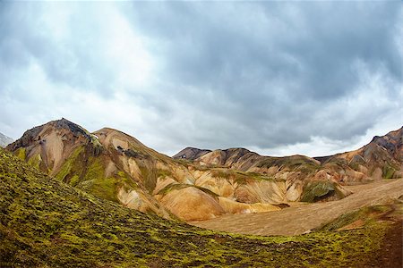 Valley National Park Landmannalaugar. On the gentle slopes of the mountains are snow fields and glaciers. Magnificent Iceland in the August Stock Photo - Budget Royalty-Free & Subscription, Code: 400-08786888