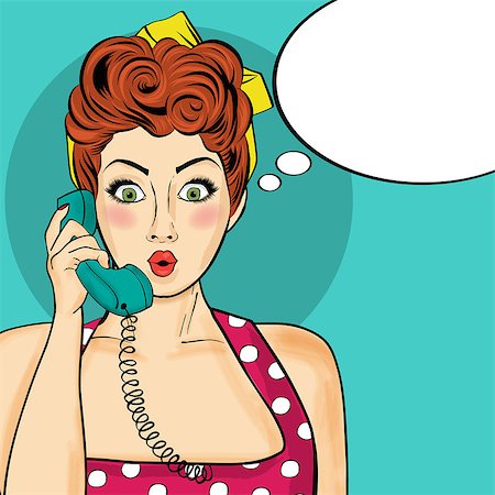 simsearch:400-08834812,k - Pop art  woman chatting on retro phone  . Comic woman with speech bubble. Vector illustration. Fotografie stock - Microstock e Abbonamento, Codice: 400-08787017