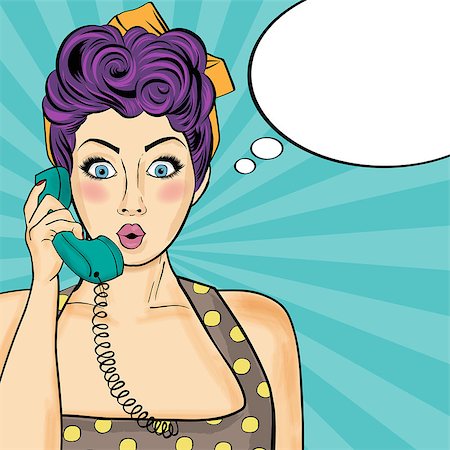 simsearch:400-08809043,k - Pop art  woman chatting on retro phone  . Comic woman with speech bubble. Vector illustration. Stock Photo - Budget Royalty-Free & Subscription, Code: 400-08787018