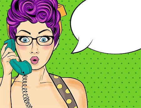 simsearch:400-08834812,k - Pop art  woman chatting on retro phone  . Comic woman with speech bubble. Vector illustration. Fotografie stock - Microstock e Abbonamento, Codice: 400-08787021