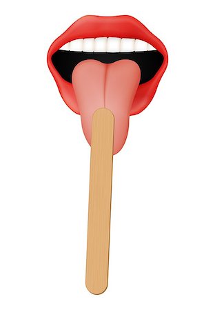 Open human mouth with protruding tongue and wooden tongue depressor. Illustration of medical examination of throat isolated on white background. Stock Photo - Budget Royalty-Free & Subscription, Code: 400-08787226