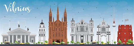 simsearch:400-07272465,k - Vilnius Skyline with Gray Landmarks and Blue Sky. Vector Illustration. Business Travel and Tourism Concept with Historic Buildings. Image for Presentation Banner Placard and Web Site. Stock Photo - Budget Royalty-Free & Subscription, Code: 400-08787353