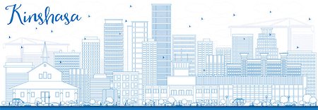simsearch:400-08818031,k - Outline Kinshasa Skyline with Blue Buildings. Vector Illustration. Business Travel and Tourism Concept with Historic Buildings. Image for Presentation Banner Placard and Web Site. Photographie de stock - Aubaine LD & Abonnement, Code: 400-08787363