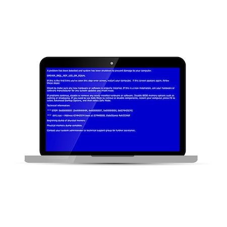 Laptop with BSOD error isolated on white. Operation system crash. Stockbilder - Microstock & Abonnement, Bildnummer: 400-08787376
