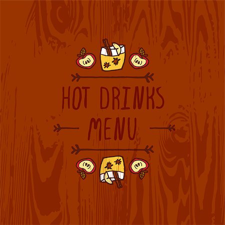 simsearch:400-08793659,k - Hand-sketched typographic element with apple, apple cider and text on wooden background. Hot drinks menu Stock Photo - Budget Royalty-Free & Subscription, Code: 400-08787457