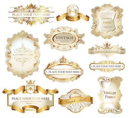 firin (artist) - Vector frames and ornamental labels set in white and gold. Easy to scale and edit. Foto de stock - Super Valor sin royalties y Suscripción, Código: 400-08787554