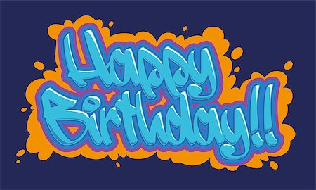 photojope (artist) - Happy birthday congratulation card. Readable graffiti style in blue and vibrant colors. Fotografie stock - Microstock e Abbonamento, Codice: 400-08787705