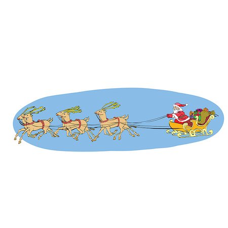 pustovit (artist) - Reindeer sled carries Santa Claus on a sleigh, hand drawn vector illustration. Christmas and New year Fotografie stock - Microstock e Abbonamento, Codice: 400-08787752