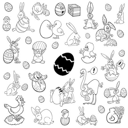 Black and White Cartoon Illustration of Easter Characters and Objects Clip Art Set Stock Photo - Budget Royalty-Free & Subscription, Code: 400-08787854