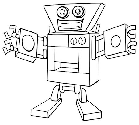simsearch:400-08813093,k - Black and White Cartoon Illustration of Robot or Droid Character for Coloring Book Stockbilder - Microstock & Abonnement, Bildnummer: 400-08787874