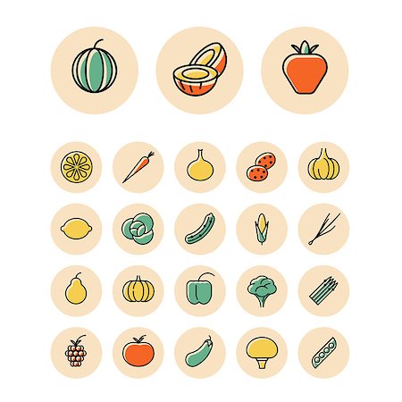 simsearch:400-07822969,k - Thin line icons for fruits and vegetables. Vector illustration. Stock Photo - Budget Royalty-Free & Subscription, Code: 400-08787979