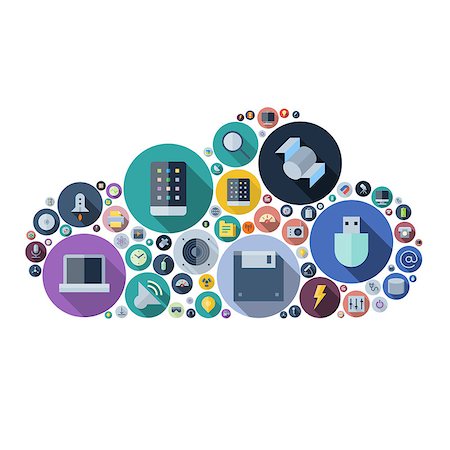 Icons for technology and electronic devices arranged in cloud shape. Vector illustration. Stock Photo - Budget Royalty-Free & Subscription, Code: 400-08787972