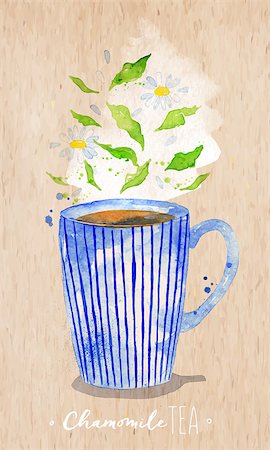 simsearch:400-08788133,k - Watercolor teacup with chamomile tea drawing on kraft paper background Stock Photo - Budget Royalty-Free & Subscription, Code: 400-08788122