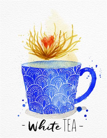 simsearch:400-08788133,k - Watercolor teacup with white tea drawing on watercolor paper background Stock Photo - Budget Royalty-Free & Subscription, Code: 400-08788139