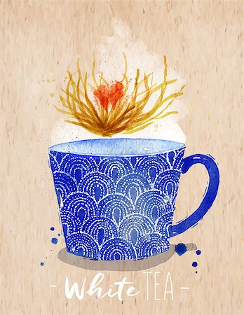 simsearch:400-08788133,k - Watercolor teacup with white tea drawing on kraft paper background Stock Photo - Budget Royalty-Free & Subscription, Code: 400-08788140
