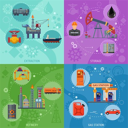 simsearch:400-04422795,k - Oil industry Square Banners with Flat Icons extraction refinery and transportation oil and petrol with gas station, rig and barrels. vector illustration. Photographie de stock - Aubaine LD & Abonnement, Code: 400-08788271
