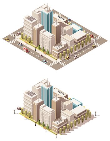 simsearch:400-08301241,k - Isometric low poly city streets with different skyscrapers buildings Stock Photo - Budget Royalty-Free & Subscription, Code: 400-08788464