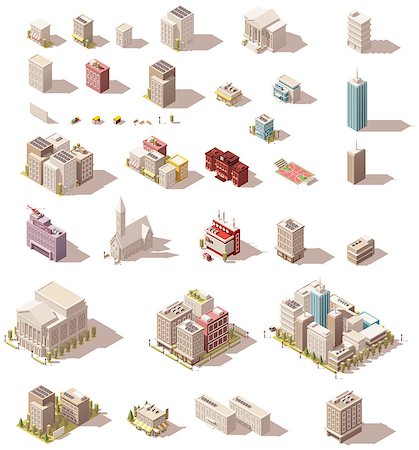 simsearch:400-09142236,k - Different isometric low poly buildings and town elements Stock Photo - Budget Royalty-Free & Subscription, Code: 400-08788460