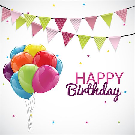 simsearch:400-09090987,k - Happy Birthday Card Template with Balloons, Ribbon and Candle Vector Illustration EPS10 Stock Photo - Budget Royalty-Free & Subscription, Code: 400-08788878