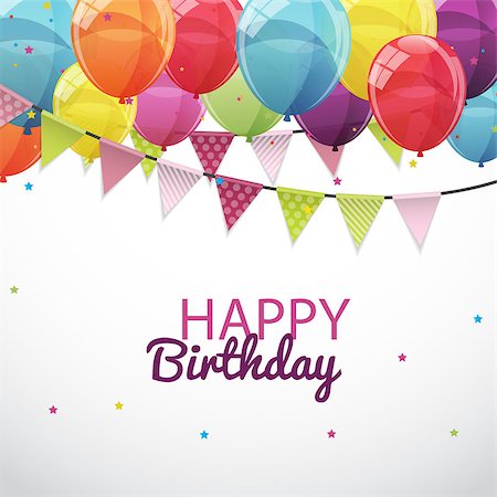 simsearch:400-09090987,k - Happy Birthday Card Template with Balloons and Flags Vector Illustration EPS10 Stock Photo - Budget Royalty-Free & Subscription, Code: 400-08788884
