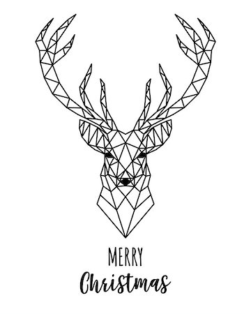 stags winter - Christmas card with geometric reindeer head, vector illustration Stock Photo - Budget Royalty-Free & Subscription, Code: 400-08789143