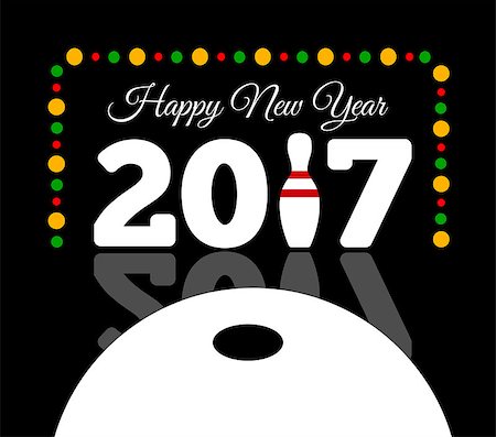 Congratulations to the happy new 2017 year with a bowling and ball. Vector flat illustration Stock Photo - Budget Royalty-Free & Subscription, Code: 400-08789445