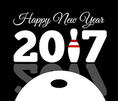 Congratulations to the happy new 2017 year with a bowling and ball. Vector flat illustration Stock Photo - Budget Royalty-Free & Subscription, Code: 400-08789446
