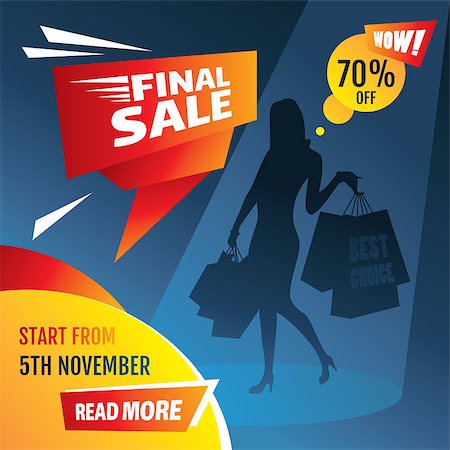 simsearch:400-06692000,k - Final sale poster with girl silhouette vector illustration Stock Photo - Budget Royalty-Free & Subscription, Code: 400-08789546