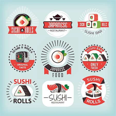 Set of various sushi labels vector illustration Stock Photo - Budget Royalty-Free & Subscription, Code: 400-08789541