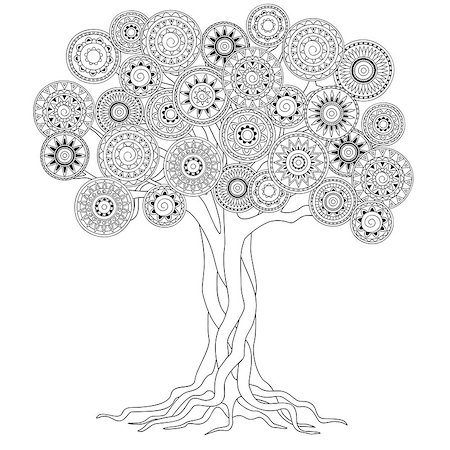 sliplee (artist) - hand drawn decorated tree of mandalas in boho ethnic style. Image for  antistress adult coloring book, decorate bags, tunics, dress. eps 10. Stock Photo - Budget Royalty-Free & Subscription, Code: 400-08789786