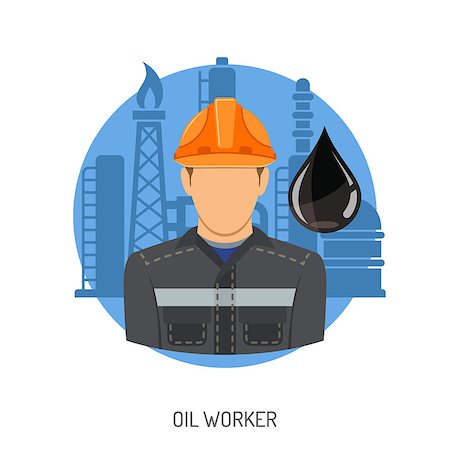 picture of people drilling oil - Oil Worker Flat Icons Concept with refinery and oil drop. isolated vector illustration. Stock Photo - Budget Royalty-Free & Subscription, Code: 400-08789834