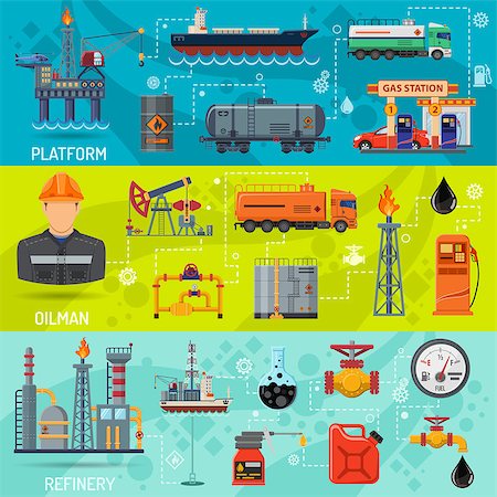 simsearch:400-04422795,k - Oil industry Horizontal Banners with Flat Icons extraction refinery and transportation oil and petrol with gas station, rig and barrels. vector illustration. Photographie de stock - Aubaine LD & Abonnement, Code: 400-08789833