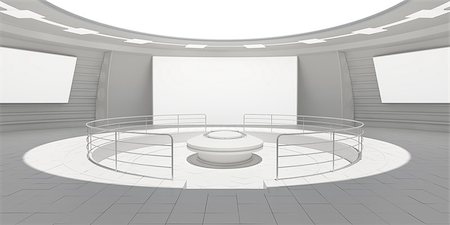 Empty modern futuristic room with white panels. 3D rendering Stock Photo - Budget Royalty-Free & Subscription, Code: 400-08789863